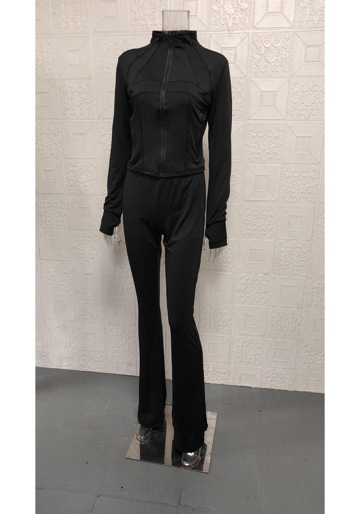 Spring/Summer 2025 Women's Sexy Two-Piece Set: Tight Long Sleeve Top and Bell Bottom Pants - Sporty and Casual