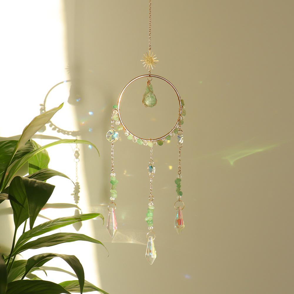 Simple Stylish Indoor Decor: Raw Stone Sun Catcher Wind Chime Pendant T109