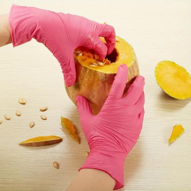 100PCS Pink Nitrile Gloves Disposable Kitchen Gloves for Household Cleaning Beauty Salon Hair Dye Esthetician Gloves Powder Free