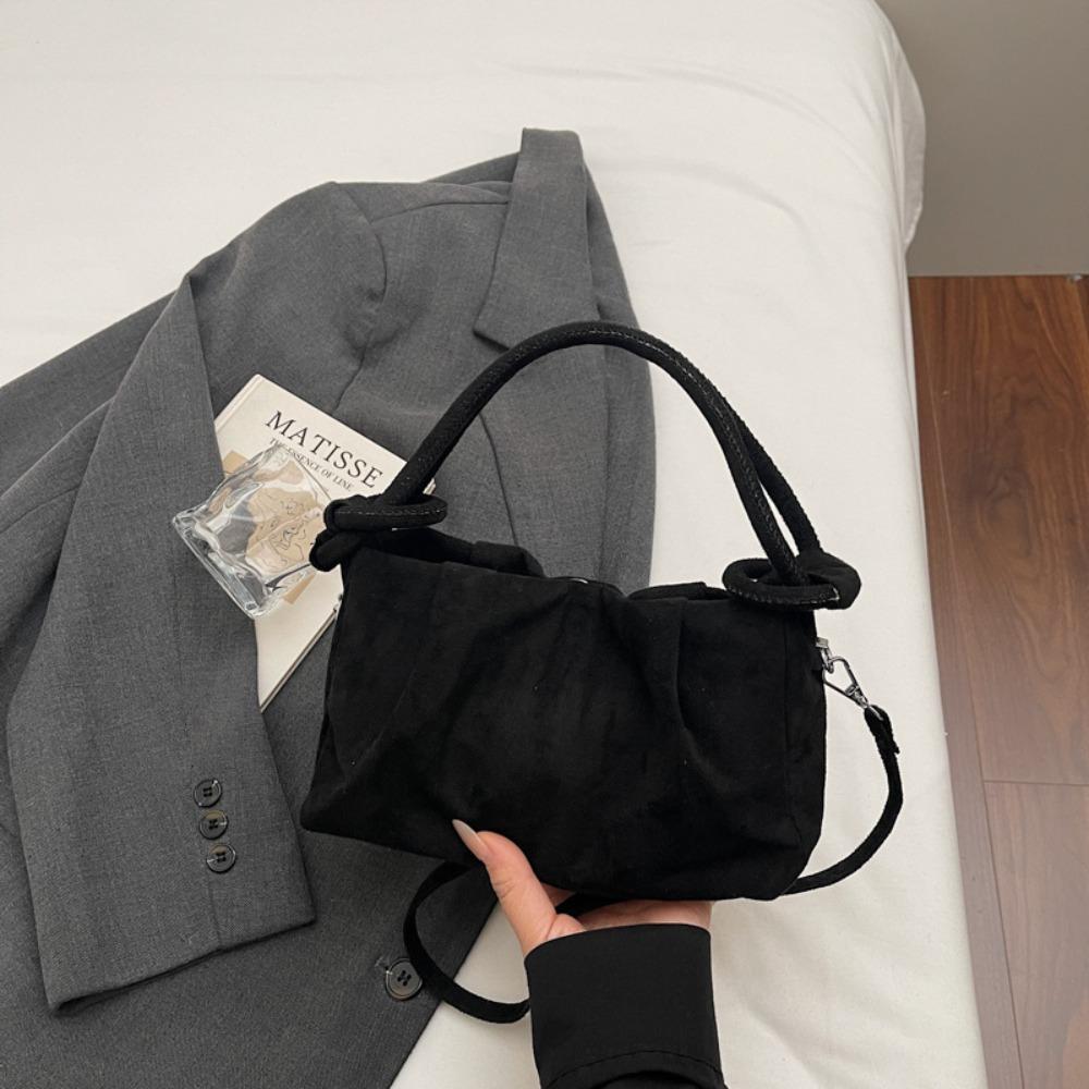

Retro Style Suede Leather Crossbody Bag Wrinkle Texture Magnetic Closure Fashion Handbag Soft Handle Commuting Bag Commuting чёрный