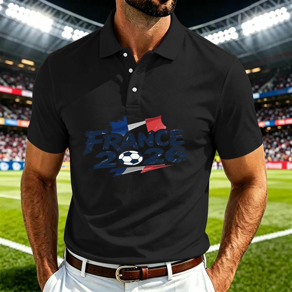 Men's Casual Short Sleeve Polo Shirt Quick Dry Breathable Mesh Fabric Lightweight Comfortable Fit Soccer Print Design