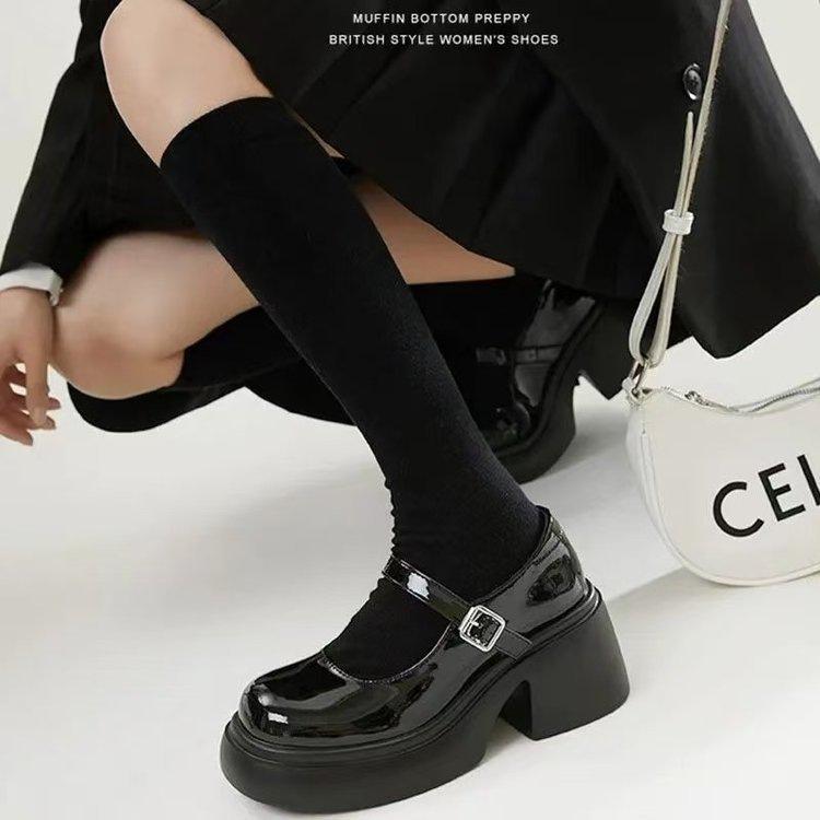 Height increase j thick heel platform small leather shoes autumn new British style k with skirt Mary Jane single shoes