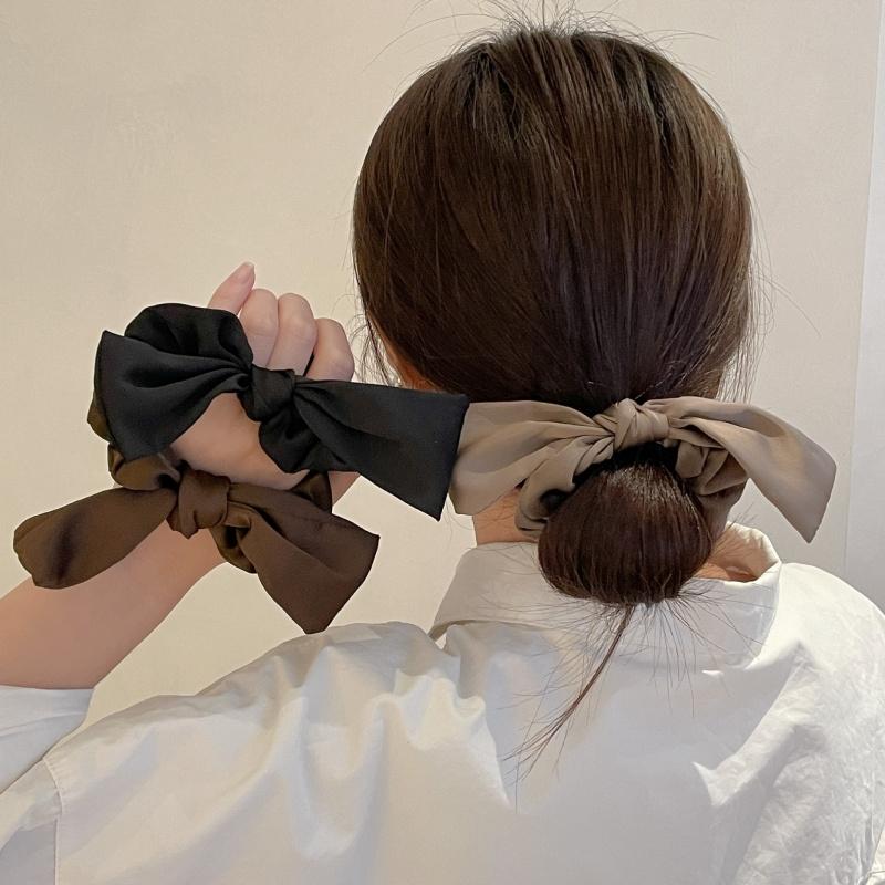 Simplicity Elegant Satin Big Bow Hair Rope for Woman Temperament No Damage Hair Hair Rope Fashion Girl High Ponytail Scrunchie