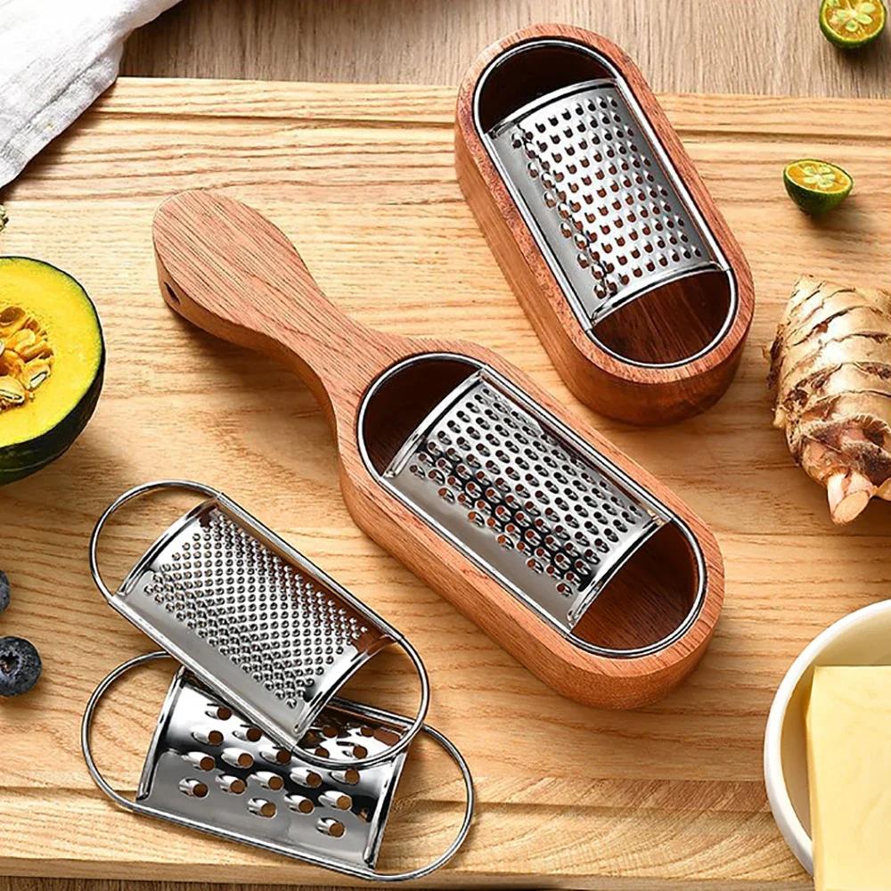 1/3Pcs Wooden Handle Cheese Grater Stainless Steel Cheese Vegetable Fruit Shredder Citrus Chocolate Grater Handheld Grater Tools
