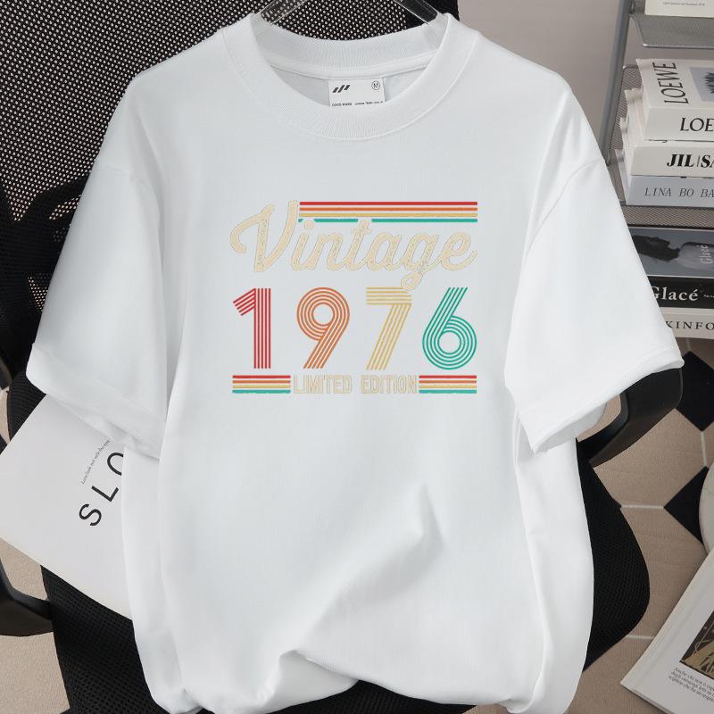 50th Birthday 1976 Theme Loose T-shirt - High Quality 260g Pure Cotton, Short Sleeve, European & American Style