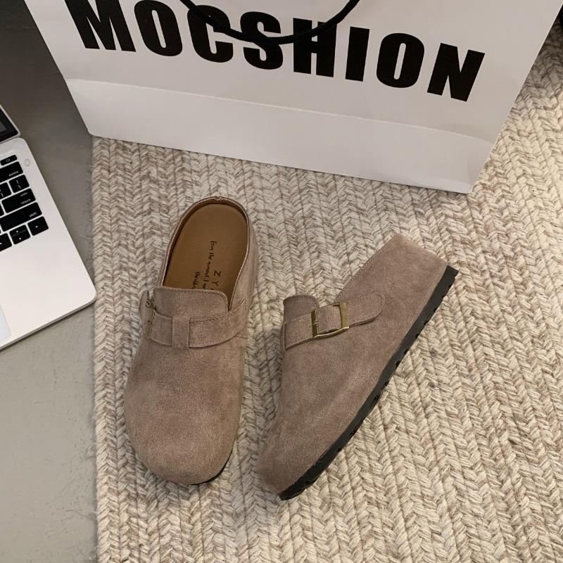

Retro bag head half slippers women s new autumn fashion outer wear lazy versatile flat bottom 35 серый