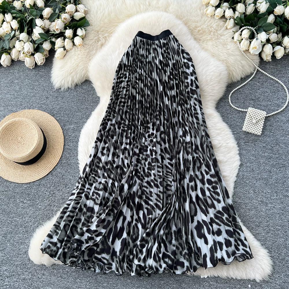 

Жіноча елегантна плісирована максі-спідниця з леопардовим принтом, еластичний пояс, весняно-літня, тільки один розмір One size