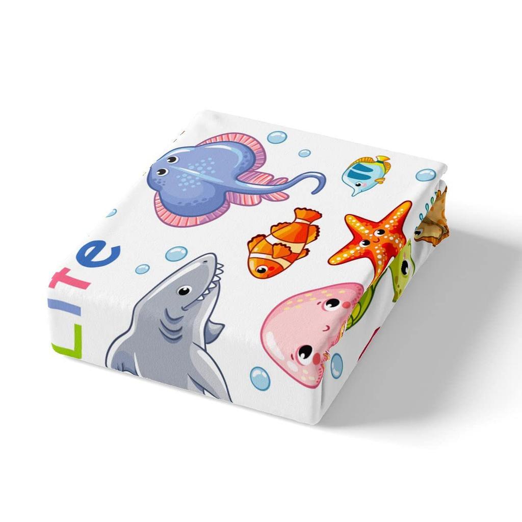 Ocean Submarine Creature Pattern Mattress Four-Piece Bedding Set Bedroom Dormitory Bedding Decoration