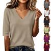 T-shirt côtelé à manches courtes et col en V pour femme Coupe ajustée Tissu doux extensible Haut basique décontracté pour superposer et pour un usage quotidien