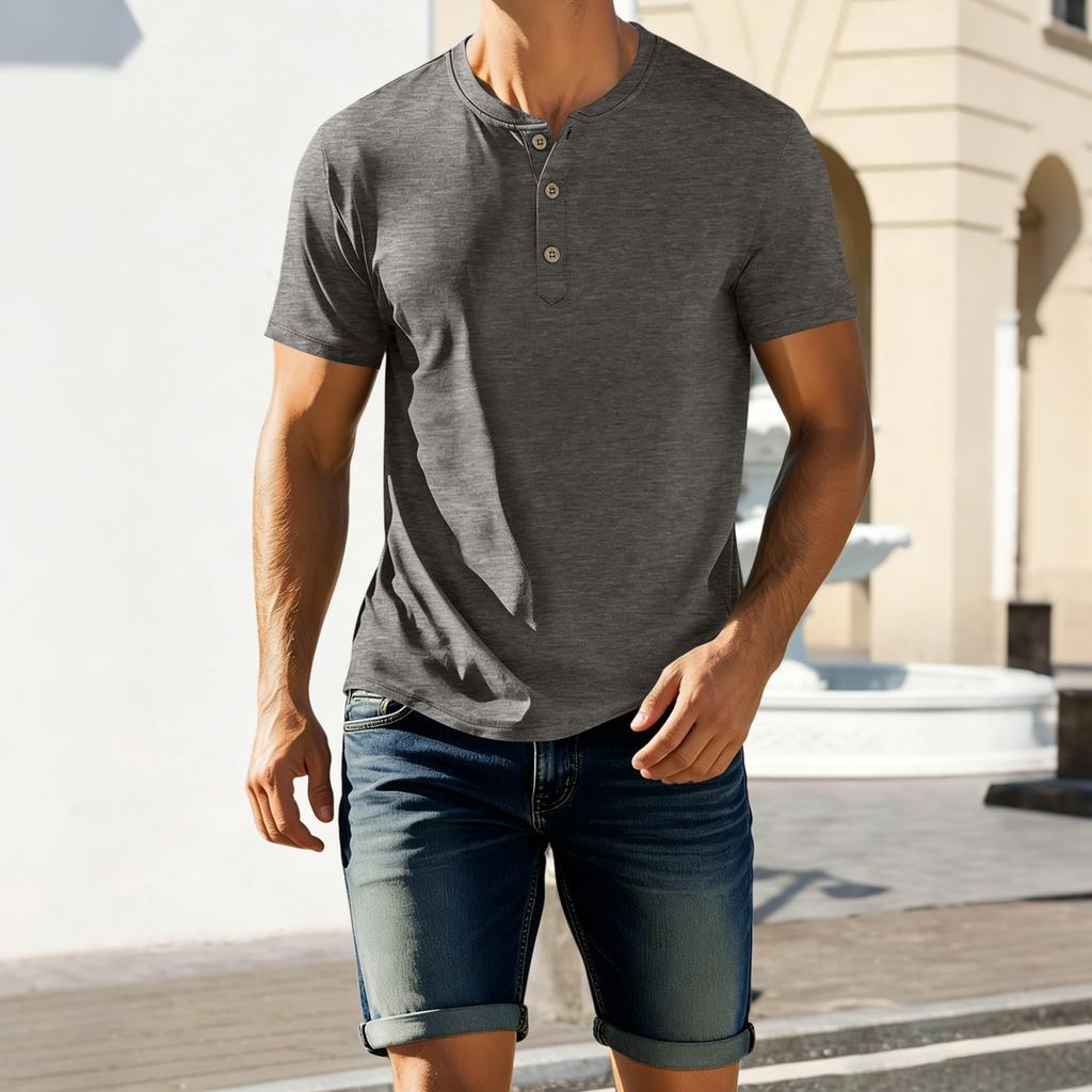Men Short Sleeve Henley Shirt Casual Lightweight Breathable Top Button Front Soft Knit Pullover Tee for Everyday Wear