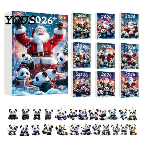 Christmas Countdown Calendar Panda Advent Calendars 2026, 2D Acrylic Cute Hanging Ornaments for Themed Party Favors Xmas Tree, 24 Days Calendar, Gifts