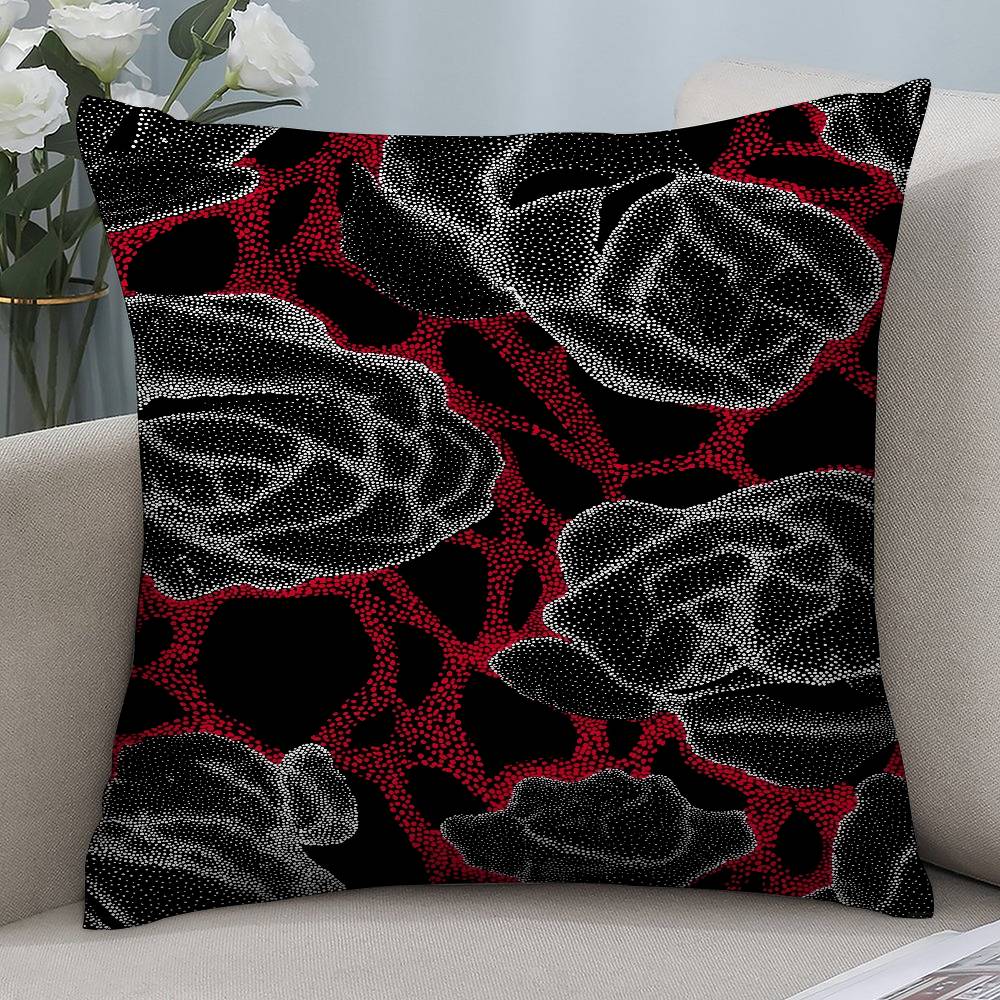 Black and Red Flower Pillow Case Short plush Double-sided Print Square Throw Pillow Covers Sofa Home Cushion Decor