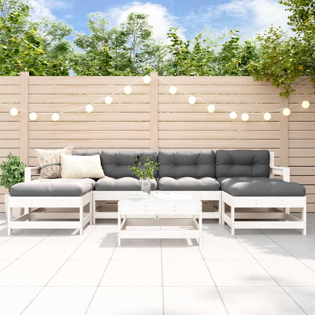 7 piece Garden Lounge Set with Cushions White Solid Wood