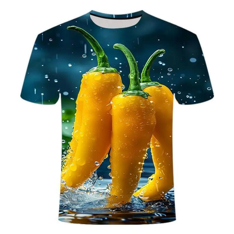 Sommermode Pflanze Gemüse Grafik T-Shirt Für Unisex Trend Lässig Melone und Frucht Blumen 3D Gedruckt Herren Kurzarm Tops