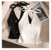 Stunning Slim-Fit French Beadwork Halter Tank Top with Beautiful Off-Shoulder Back Design for Women
