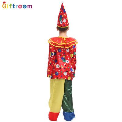 Western Halloween Masquerade Children's Costumes Clown Dress Up Clothes Yellow and Blue Patchwork Clown Onesie Set