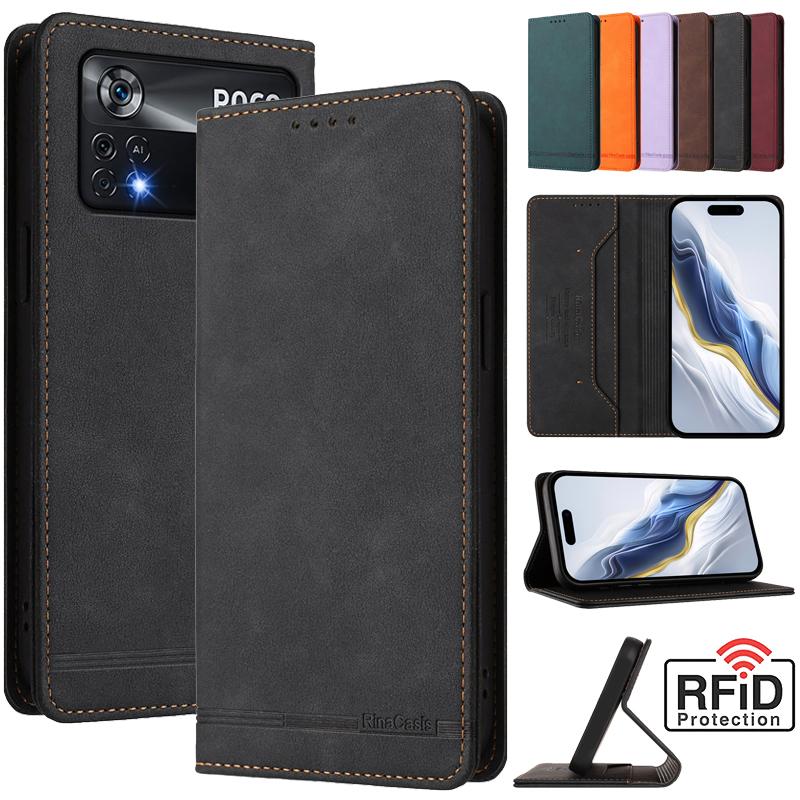 Leather Retro Anti-theft Wallet Flip Case For Xiaomi Poco C40 X4 NFC M7 M3 X3 GT M2 Pro 5G Phone Cover Magnetic Hasp Card slot