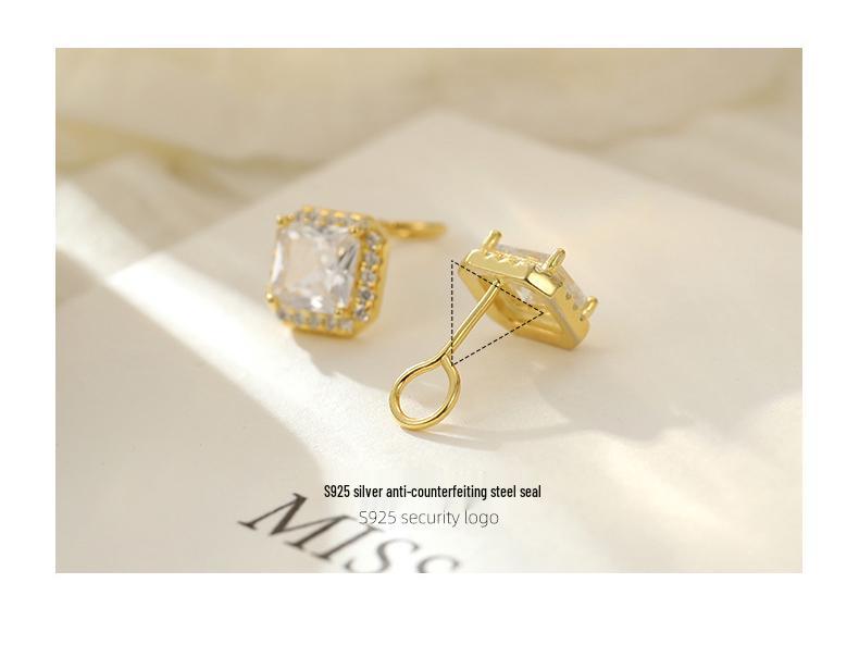 Banyan Tree S925 Silver Luxury Zircon Square Earrings - Simple, Fashion-forward Design for Women