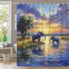 1Pc Extra Long Bathroom Curtain - African Savannah Sunset With Elephants, Machine-Washable Polyester Shower Curtain, Large Bath