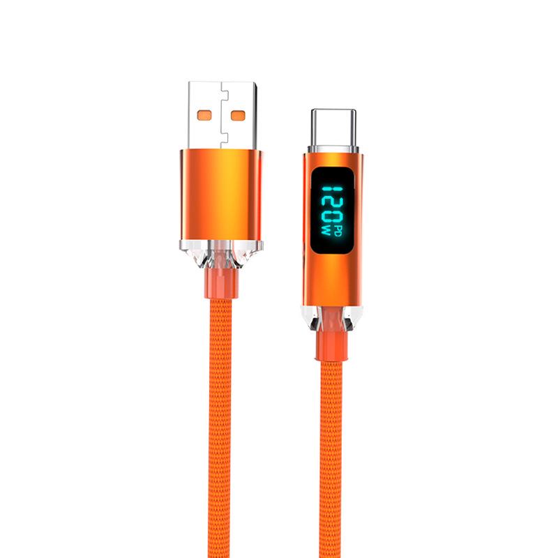 Crystal Shine 120W Fast Charge Type-C Cable for Huawei Honor with Digital Display