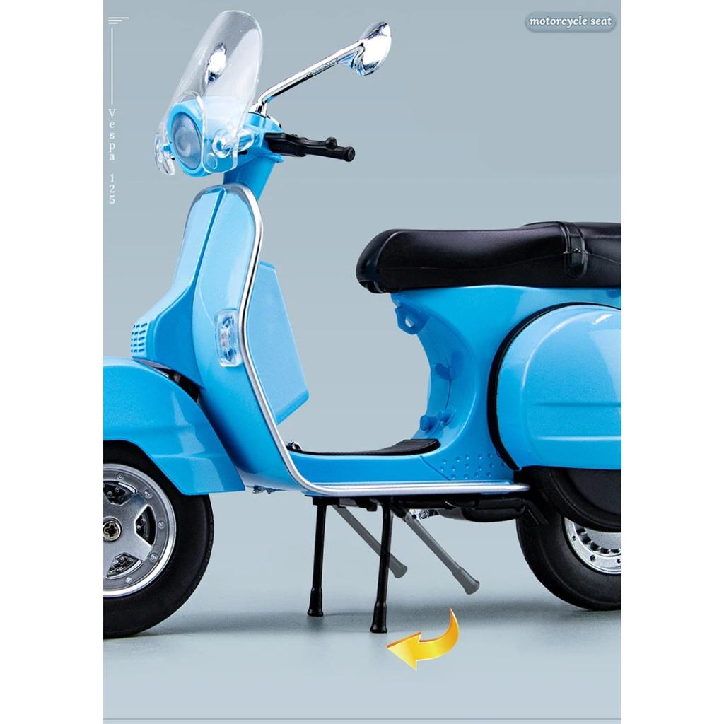 1/10 Vespa 125 Alloy Leisure Motorcycle Model Diecasts Metal Classic Motorcycle Model Simulation Sound and Light Childrens Gifts