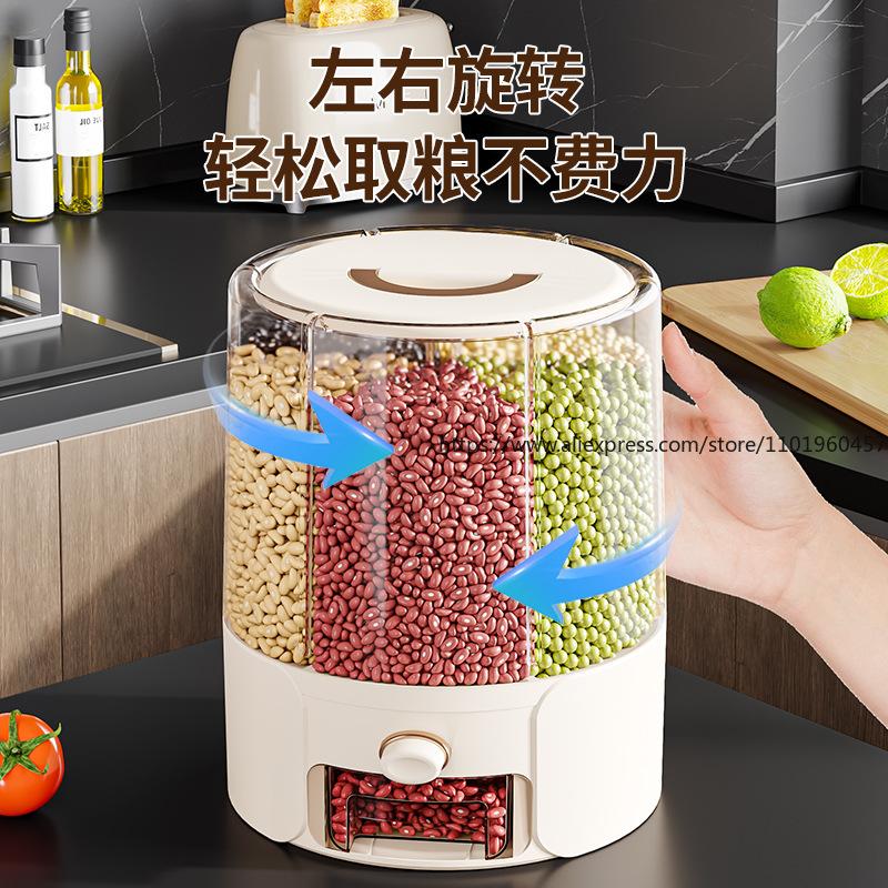 Food-Grade Rotating Rice Storage Container Airtight Insect-Proof Grain Bin Moisture-Proof Storage Box for Home Grains Cereals