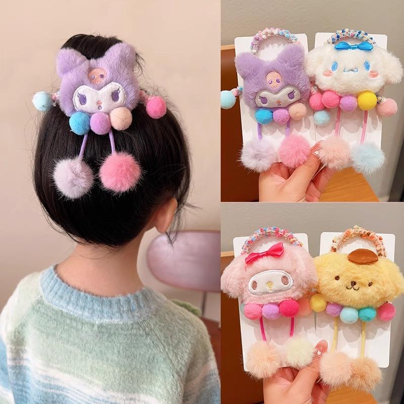 Dětská čelenka Kuromi Čelenka Příze Roztomilá Kreslená Gumička Dívka Svážejte Culík Masová hlava Sanrio Vlasový doplněk