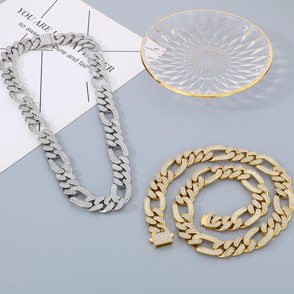 Hip-Hop Jewelry CZ Cuban Chain Man Bracelet Necklace Set Luxury Gold Color 60CM Long Stainless Steel Men's Necklace & Bracelets