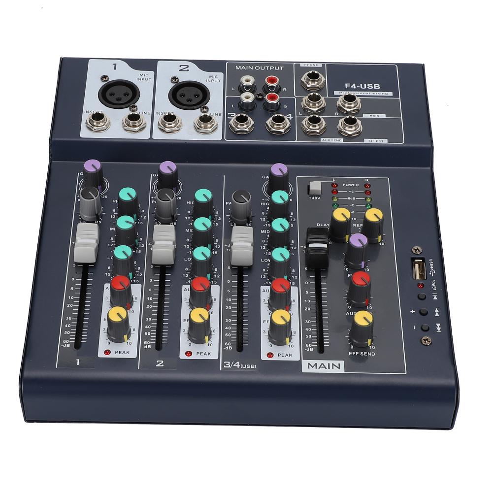 

F4-USB Stage Performance Karaoke Live 5-сегментный светодиодный основной индикатор уровня 4-канальный сценический микшерUS Plug US Plug