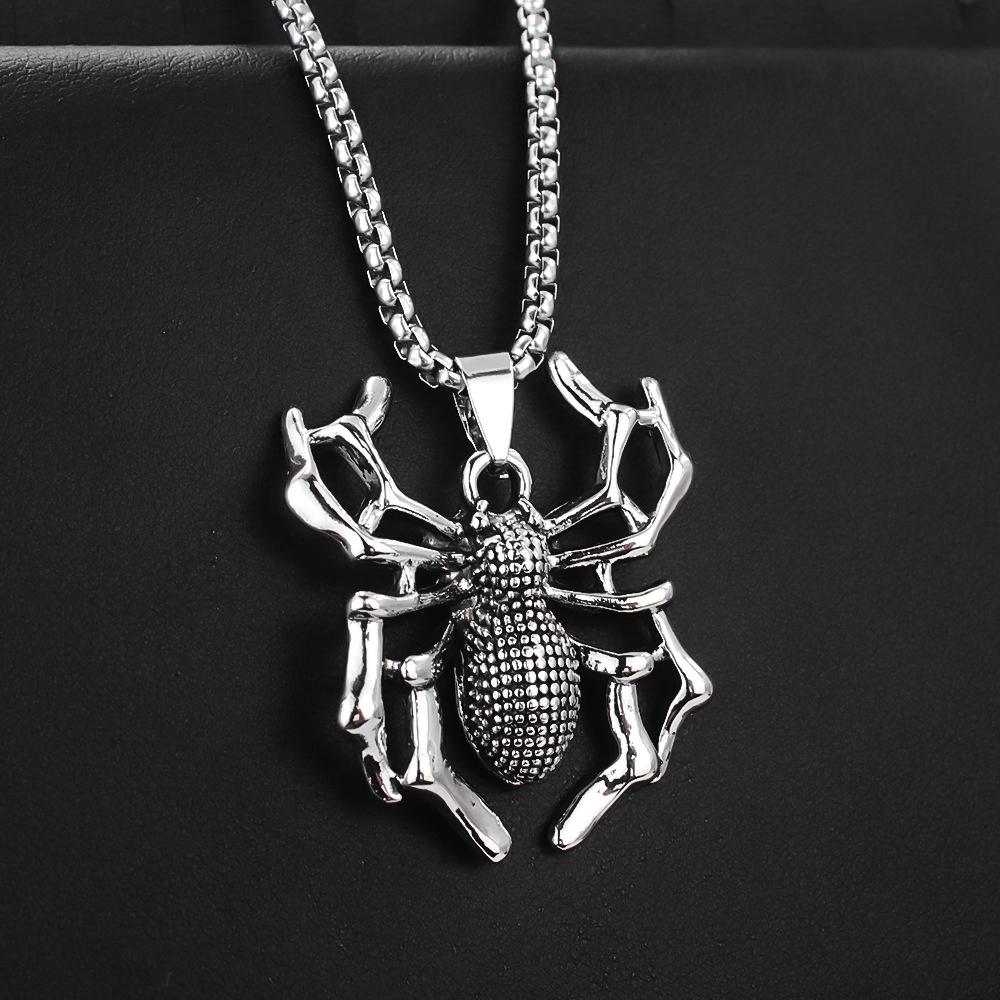 Retro Big Spider Pendant Necklace For Men Hip Hop Rock Silve Color Stainless Steel Neck Chain Insect Jewelry Boy Halloween Gifts