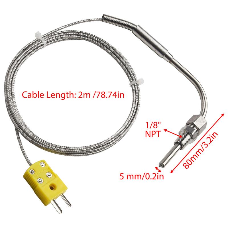 1pc EGT K Type Thermocouple Exhaust Probe High Temperature Sensors 1/8" NPT Threads 2m Cable Adjustable Pressure Lock