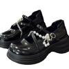 Thick Soled Mary Jane Shoes for Women 2024 New Sweet Buckle Loafers Pearl Chain Round Toe Platform Dress Lolita Shoes Pumps