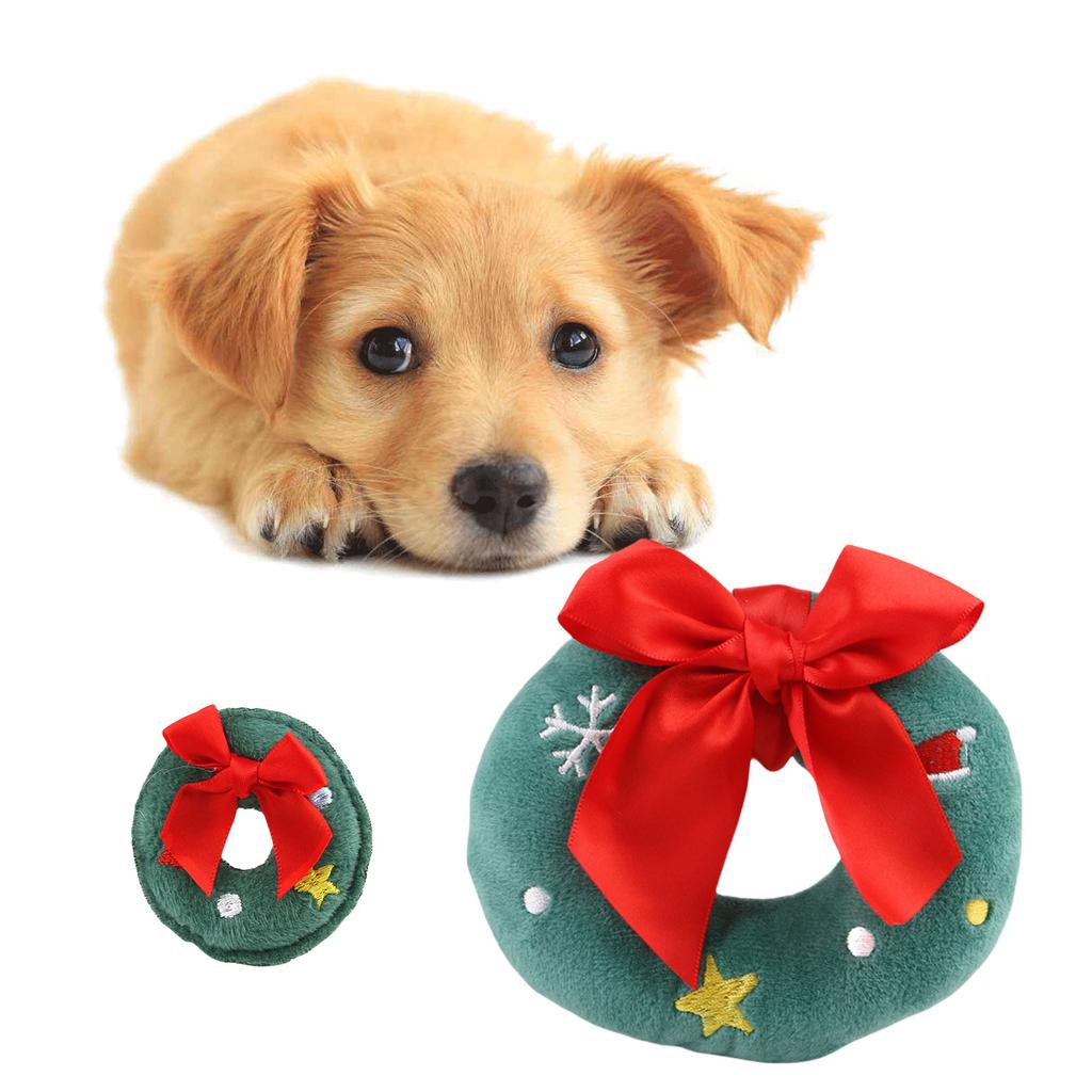 Festival Plush Christmas Ring Dog Toy With Squeaker For Pet Cats and Dogs Holiday Celebration Dog Chewing Teething Gifts