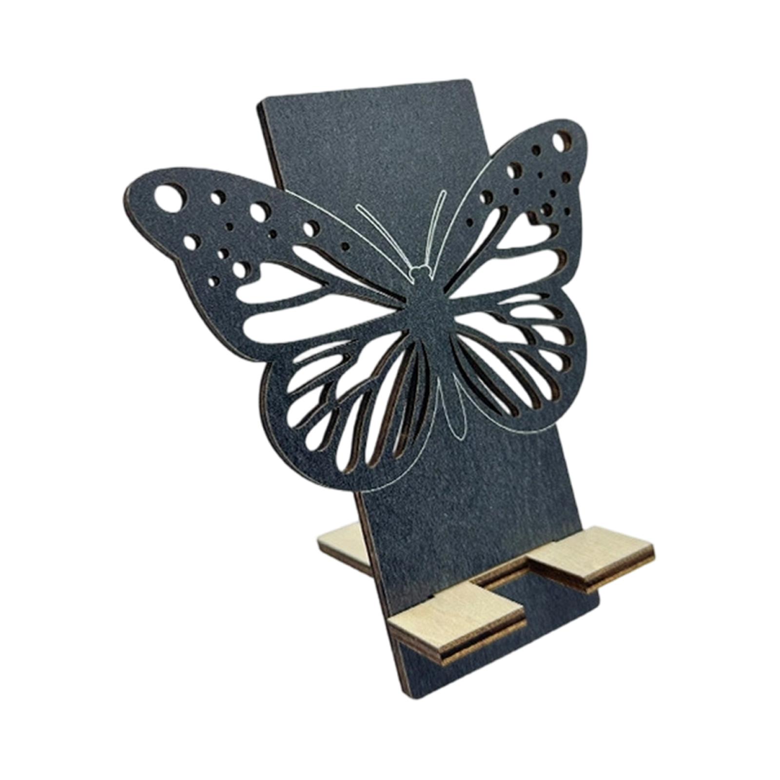 Wooden Butterfly Phone Stand Portable Foldable Mobile Holder Adjustable Angle Support for Desk and Table Use One Size чёрный