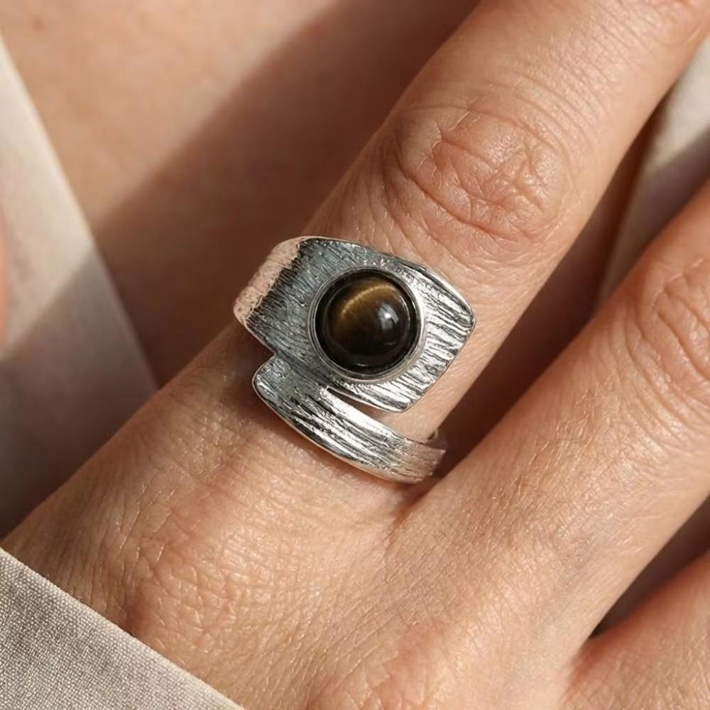 Elegant Vintage Adjustable Open Rings Irregular Niche Minimalist Rings Tiger Eye Stone Rings Party