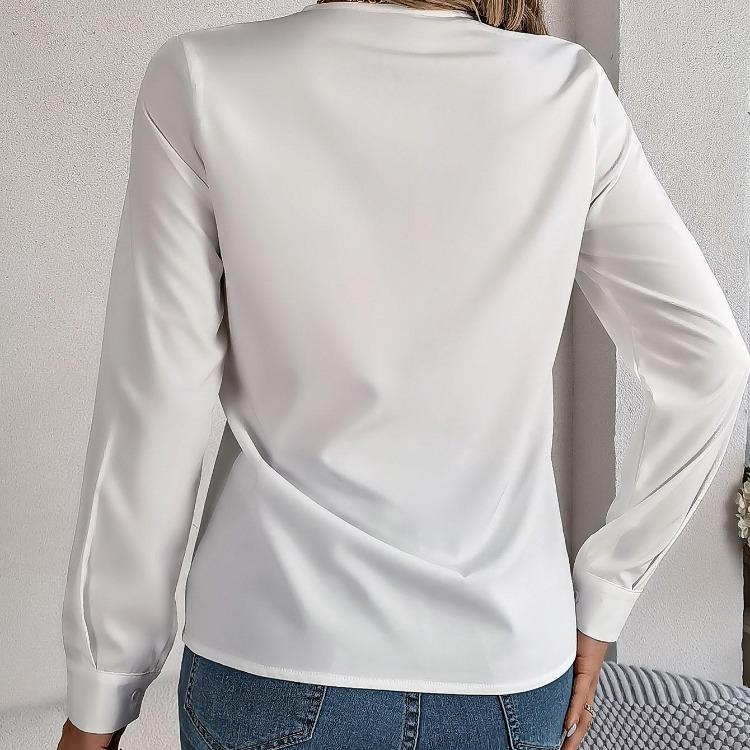 Dámská halenka s dlouhým rukávem a výstřihem do V, šifonový top, jednobarevné tričko, streetové oblečení, dámské tričko