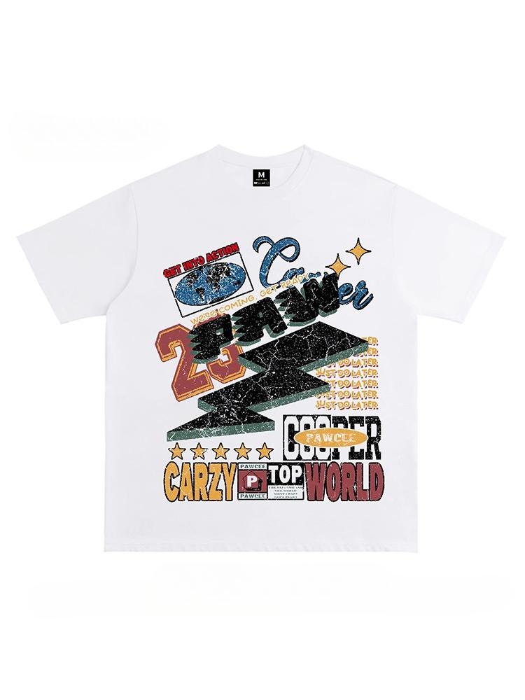 American Vintage Street Treasures Of Montezuma Blitz Print Short Sleeve T-Shirt Men's Women's Loose Versatile Couple Top