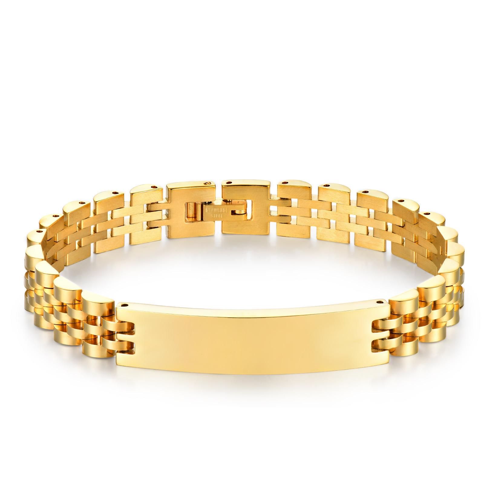 10mm Removable Stainless Steel Five-bead Strap Bracelet, Titanium Steel Non-fading Lettering Couple Curved Bracelet 24cm золотой