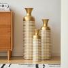 3-Piece gold metal floor vase set with white dot pattern, vases for dried flowers pampas grass, luxury home decor for living room hotel, not wat