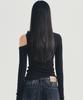 Nigaennikol Twist Cut Out Ribbed Sleeve Top_Black