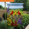 2D Flat, 2D Flat Printing Garden Flag 1pc, Birds On Wooden Fence Durable Single-Sided Print Yard Flag, Garden & Home Holiday Decoration, 29.97x44.96 C