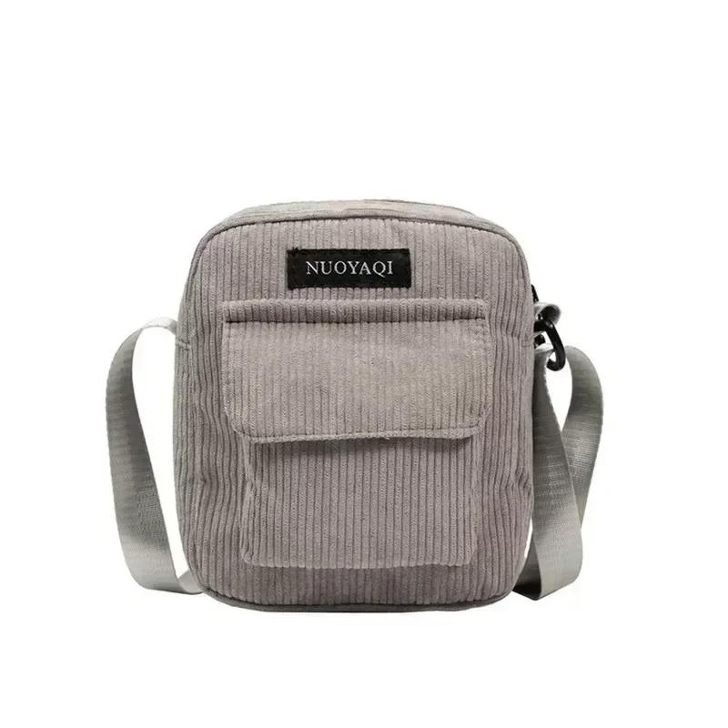 Casual Zipper Corduroy Crossbody Bag Cute Shopping Bags Women Single Shoulder Bag Phone Pouch Striped Cloth Fabric Handbags