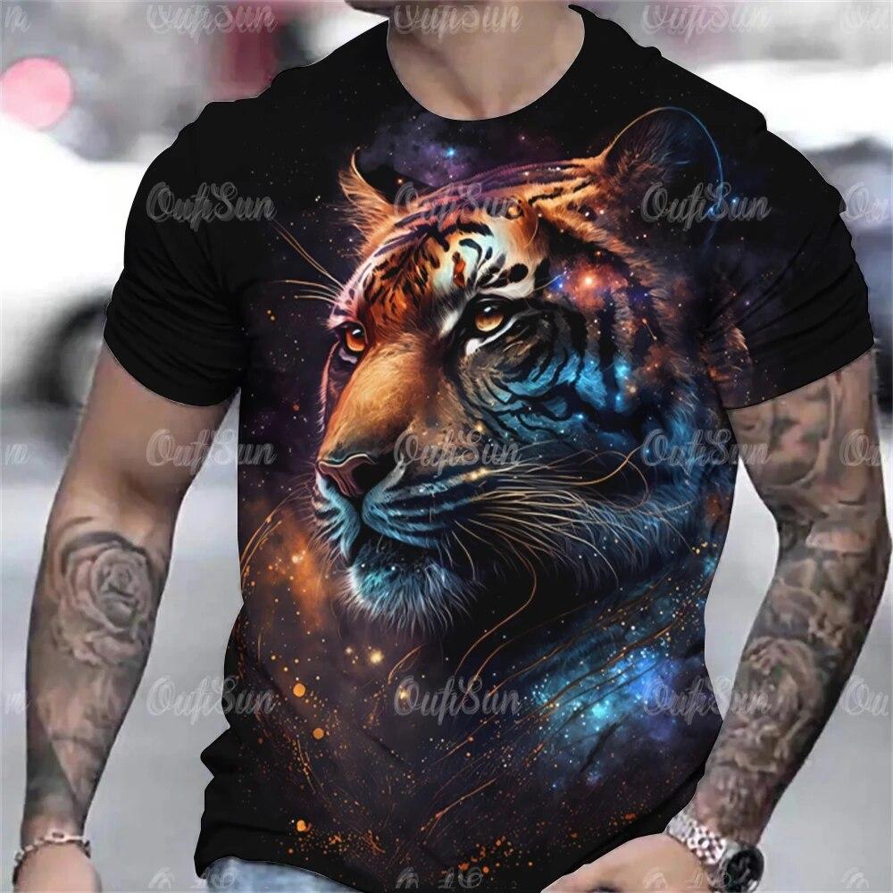 Tiger T-Shirt 3D Print Animal Men's Shirts Summer Short Sleeved Male Pullover Oversized Tops Tees Men Clothing