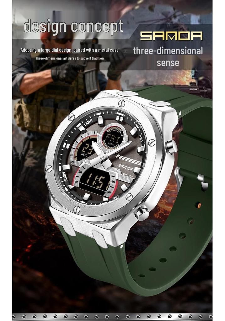 Sanda TEMU Men's Luminous World Time Dual Display Waterproof Watch