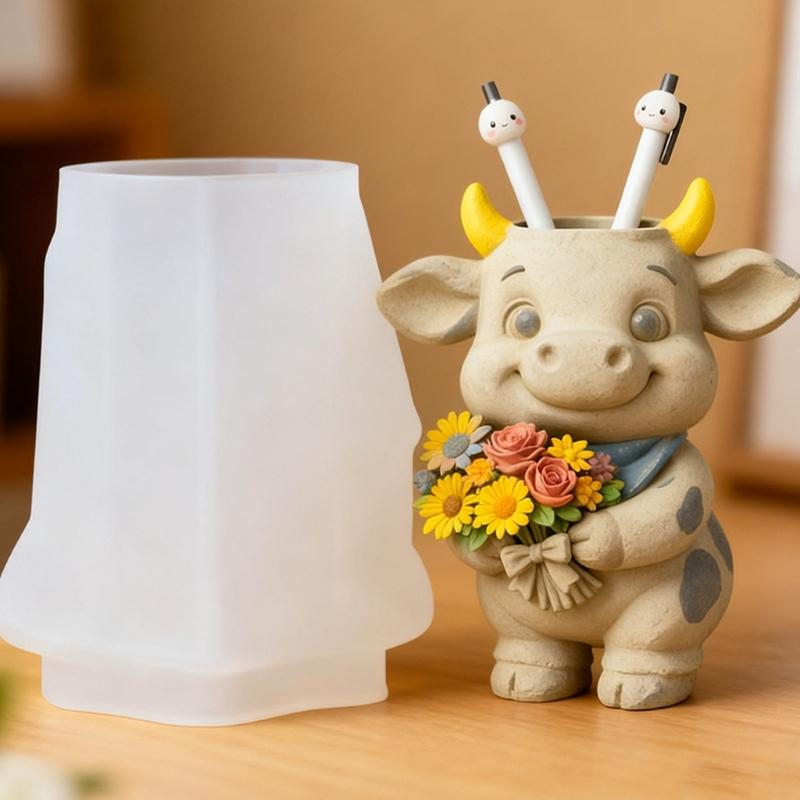 Flexible Silicone Cow Shape Planter Mold For Resin Art Concrete Cement Casting And Decorative Candle Container