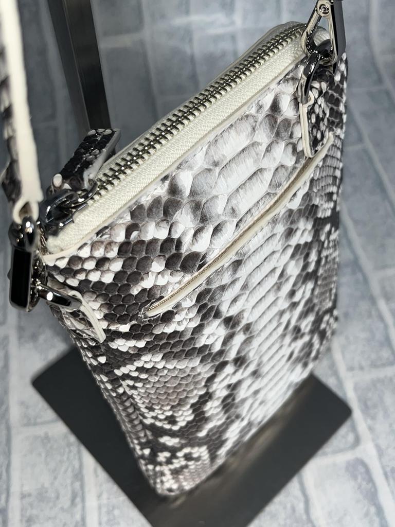 Smartphone Pochette 3WAY Python Bolsa de Ombro de Couro Genuíno com Porta-Moedas para Mulheres e Homens Pele de Cobra Preta Pele de Cobra Smartphone Pochette Pochette