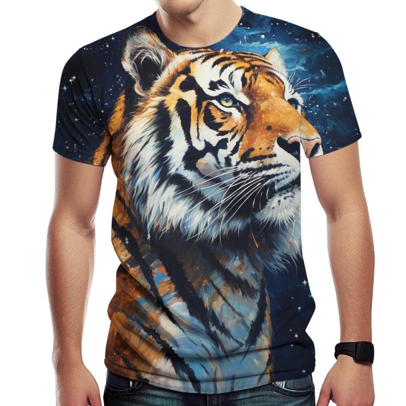 Fashion Tiger Cat T-shirt Men 3D Print Tops Tees Summer Casual Short Sleeve Y2k XXS