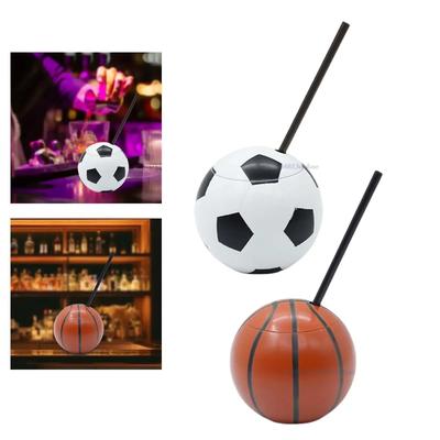 450ml Futbol Şeklinde Bardaklar Cam Şişe Basketbol Şişesi Kapaklı ve Pipetli Soğuk İçecekler için Yeniden Kullanılabilir Sızdırmaz Parti Malzemeleri için