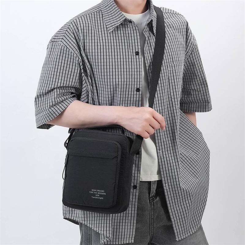 Men's Nylon Crossbody Backpack Fashionable Versatile Summer New Style Waterproof Single Shoulder Sling Bag Simple Design