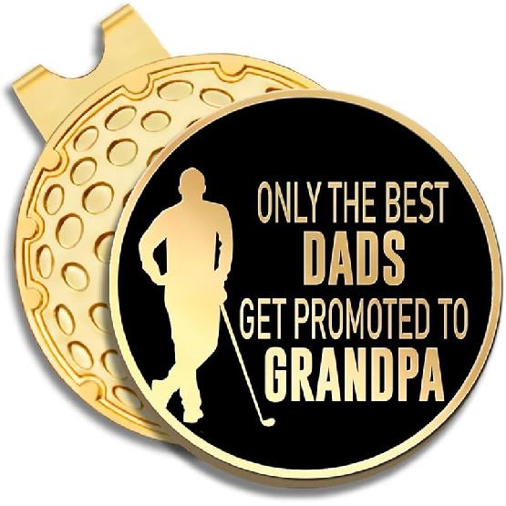 The Best Dads Get Promoted to Grandpas Golf Ball Marker with Magnetic Hat Clip, Funny Golf Gift for Men B